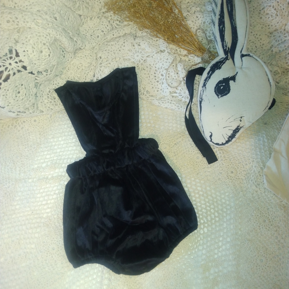 Chic Black Velvet Kids Romper